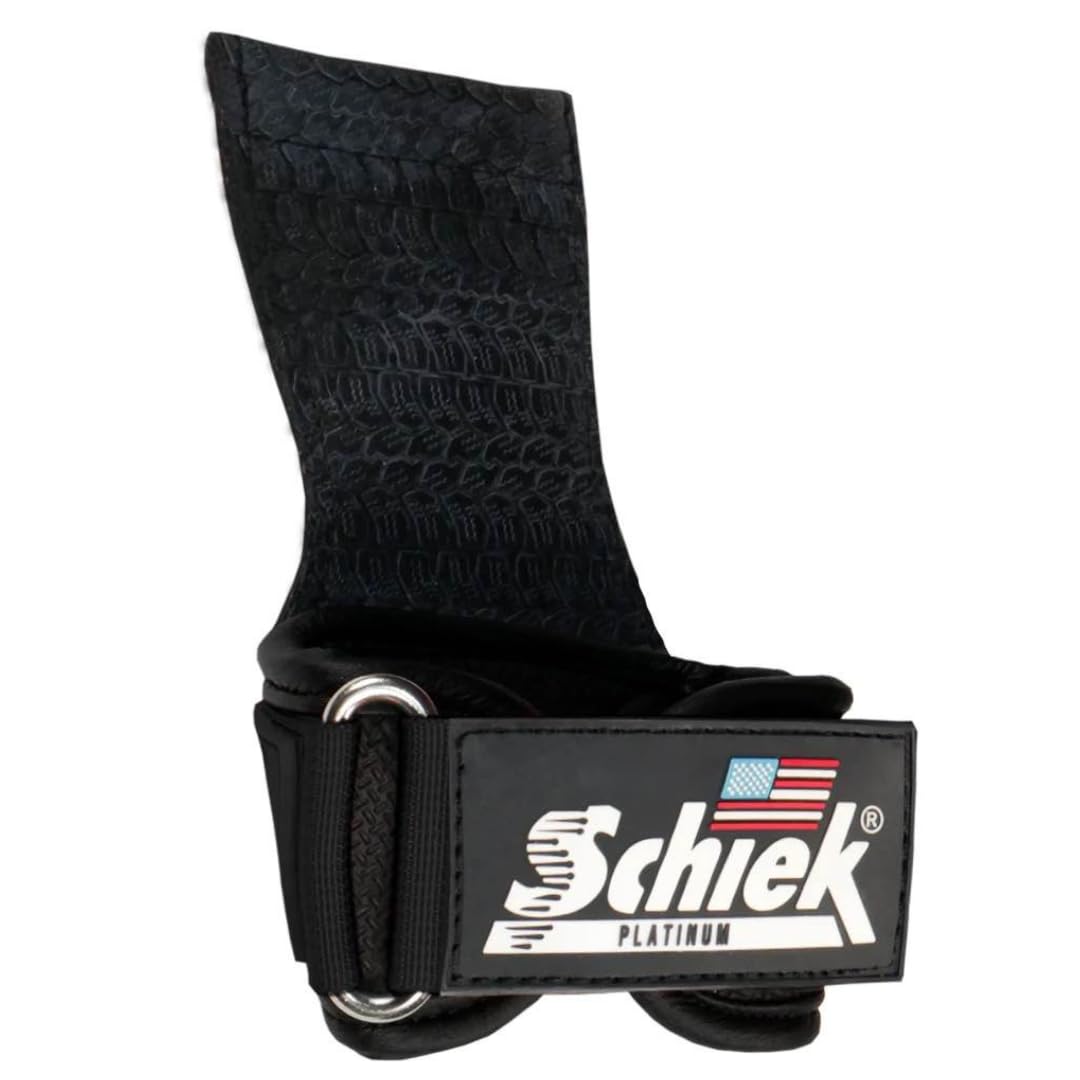 Schiek Sports Model 1907 Platinum Edition Ultimate Grips - 3 in 1 Weight Lifting Straps Wrist Wraps and Grip Pads - Secure Non Slip Control and Comfort for Strength Training (Black, Medium)