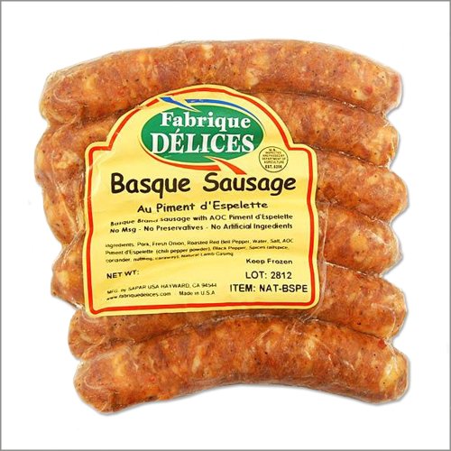 Basque Sausages with Espelette Chili Pepper - Piment d'Espelette - 6 Links (Pack of 2)