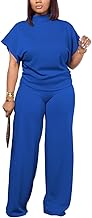 PINSV Lounge Sets For Women Casual 2 Piece Outfits Baggy Short Sleeve Top And Flare Pants Tracksuits