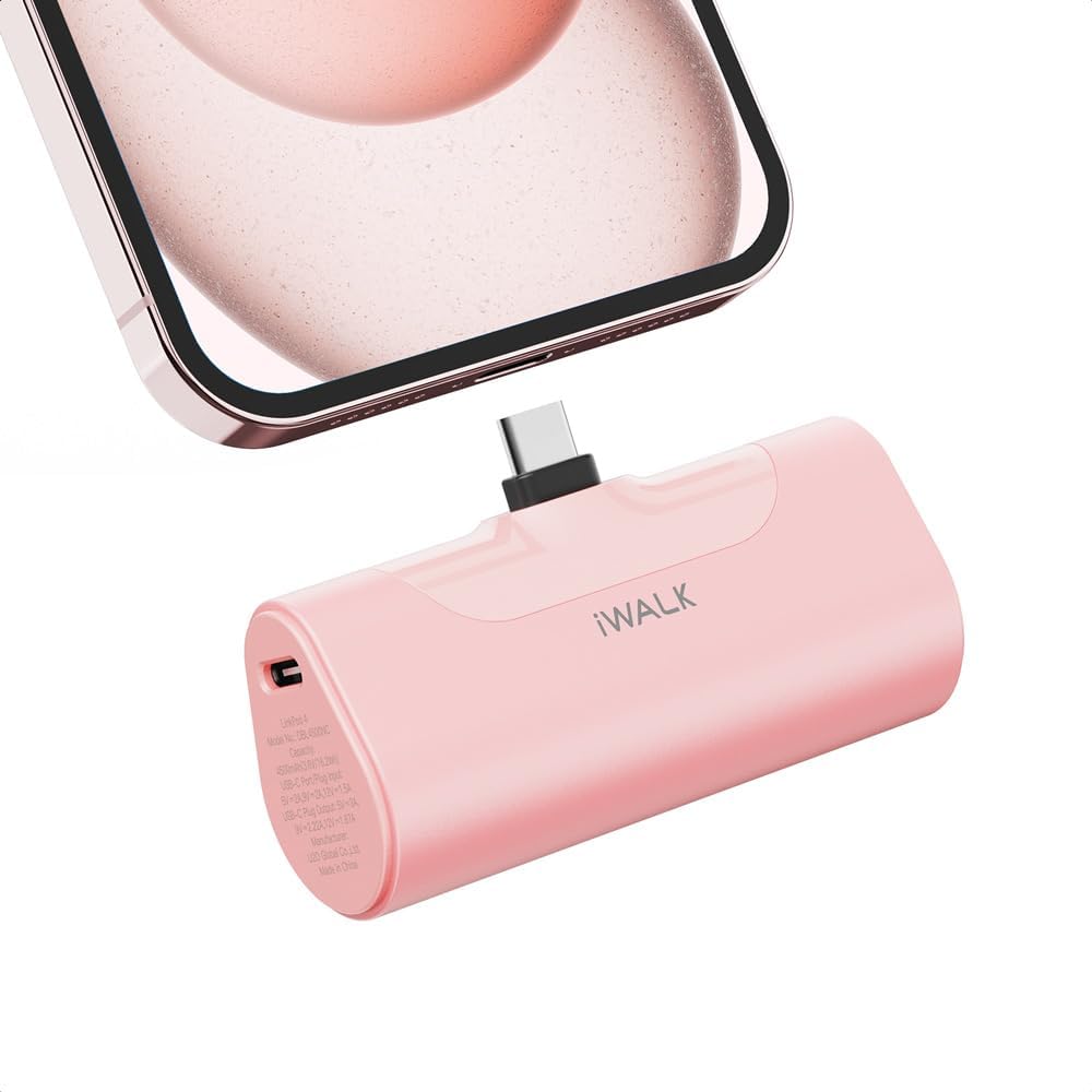 iWALK Mini Portable Charger 4500mAh,USB-C 20W Power Bank with Fast Charging,Compatible with iPhone 17 Pro Max/16 Pro/16/15,Samsung Galaxy S24 S23 Series,LG,HONOR,Xiaomi,iPad,AirPods and More,Pink
