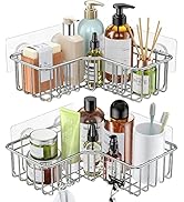 SMARTAKE Corner Shower Caddy Shower Shelf 2 Pack Adhesive Shower Rack with Hooks, SUS 304 Stainle...