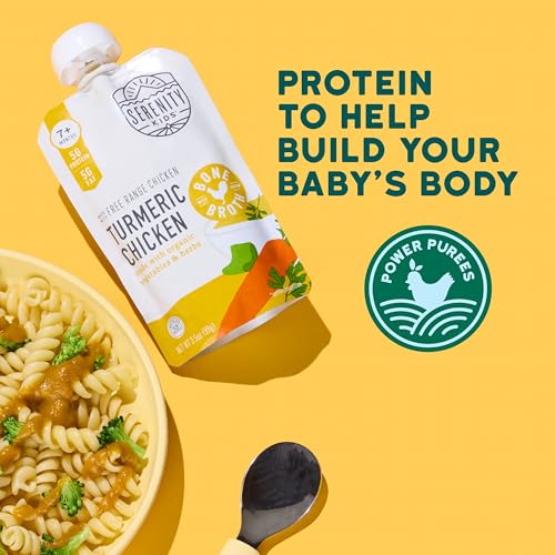 Image of Serenity Kids Bone Broth Puree Made With Organic Veggies | Clean Label Project Purity Award Certified | 3.5 Ounce BPA-Free Pouch | Free Range Turmeric Chicken | 1 Count