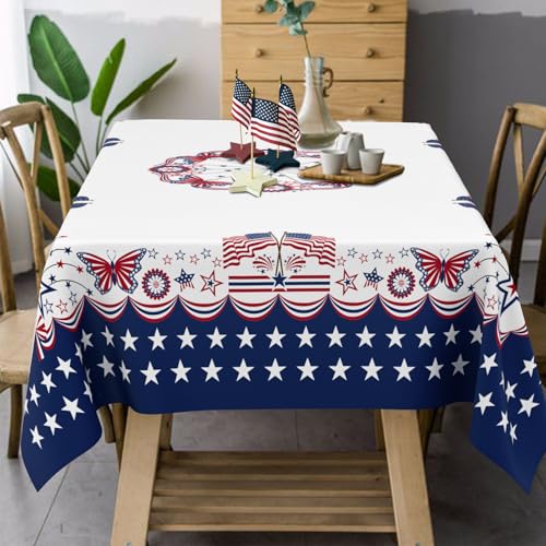 bnhjsdw 4th of July Tablecloth American Flag and Star Table Cloths 60x102 Inch, Red, White and Blue Patriotic Tablecloths for Dining, Kitchen, Picnic and Patio-Rectangle by bnhjsdw - Used condition - Image 3
