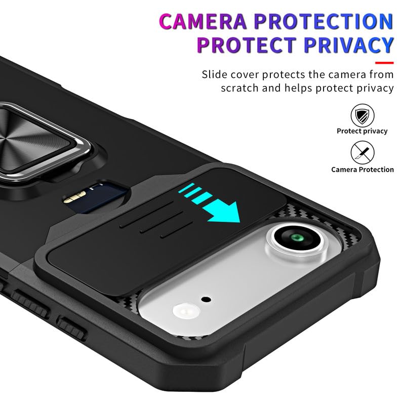 Image of LuxuryKase Shockproof Armor Case for iPhone Air | Slide Camera Cover | Hidden Card Slot | Rotating Ring Kickstand | Magnetic Car Mount Support | Military Grade Protection - Black