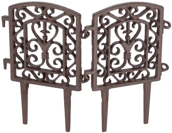 Esschert Design Square Frame Garden Fence, Rust – Set of 12 Cast Iron Sections with Scrollwork, Decorative Landscape Edging for Flower Beds & Paths, Easy Install, Classic Arched Top Design