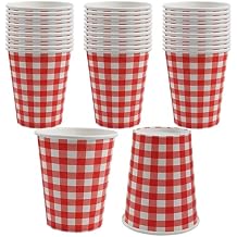 30 Pcs Red Gingham Paper Cups Christmas Gingham Party Cups Buffalo Red and White Plaid Cups Valentines Day Beverage Cups Disposable