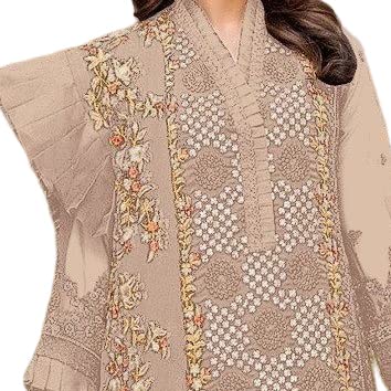 Image of Miss Ethnik Women's Faux Georgette Semi Stitched Top With Unstitched Bottom and Nazmin Dupatta Embroidered Straight Kurta Dress Material (Pakistani Salwar Suit)