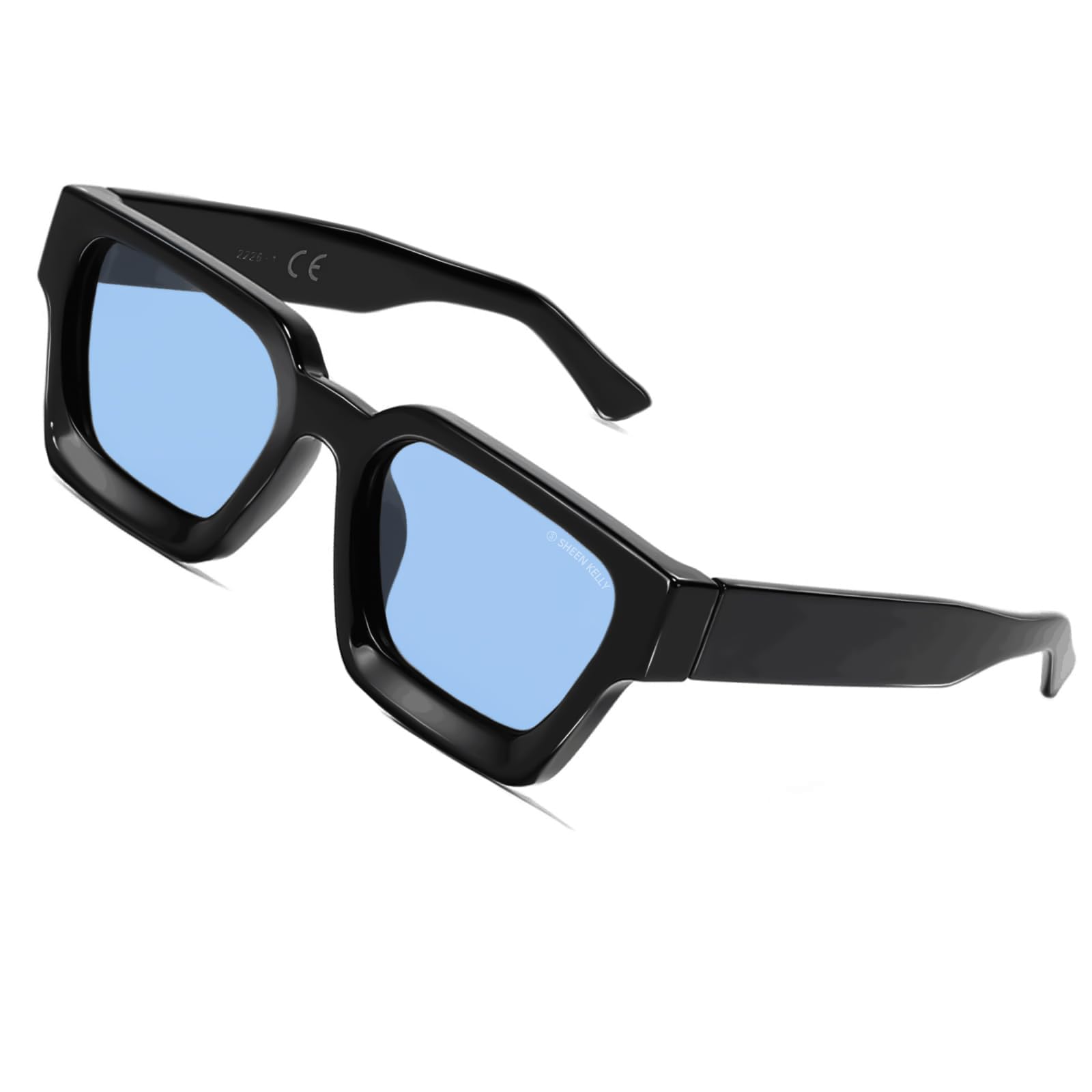 SHEEN KELLY Retangle spesse con occhiali da sole robusti rettangolari per donne uomini alla moda classici stretti piazza nera di tartaruga telaio in tela da sole Global Recycled Standard Global Recycled Standard Global Recycled Standard