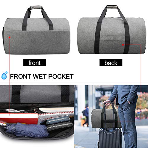 Garment Bags Convertible Suit Travel Bag with Shoes Compartment Waterproof Large Carry on Duffel Bags Garment Weekender Bag for Men Women Grey
