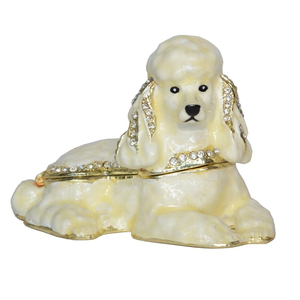 YOPI Enameled White Poodle Dog Trinket Box – Miniature Animal Figurine Sculpture, Cute Jewelry Storage Box for Pet Lovers, Compatible with Small Earrings, Necklaces Rings
