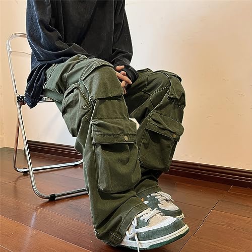 Multi-Pocket Overalls Harajuku Men's Retro Loose Wide-Leg Pants Street Casual Hip-Hop Straight High Waist Mop Pants4
