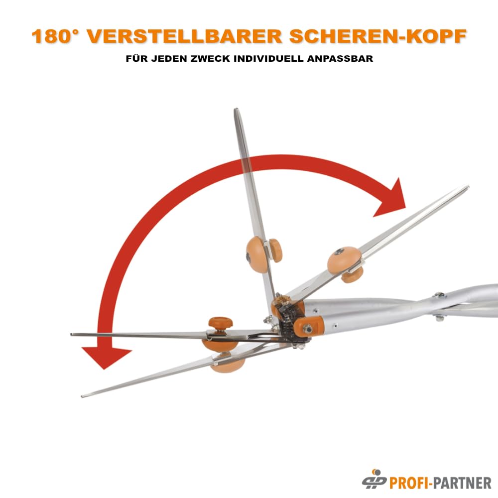 Multiwinkel-Heckenschere 90 cm, 180° Kopf, ultraleicht | Gartenschere, Astschere, Rasenschere, für hohe Hecken & bodennahe Pflanzen, kraftsparend