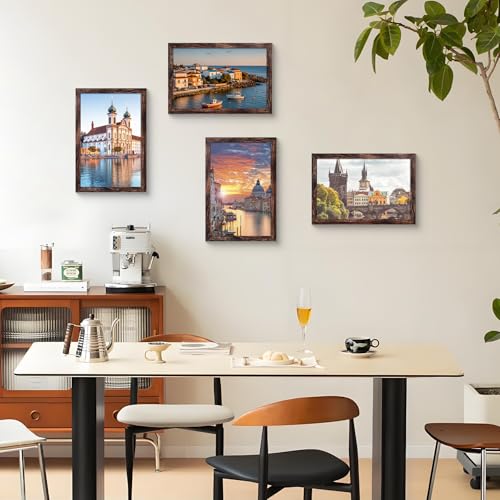 Image of BESCRCL 9x12 Picture Frame Wall Hanging, Engineered Wood Photo Frames for 9 x 12 Picture, Brown, 1 Pack