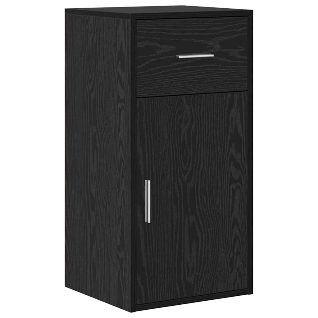 Scrivania angolare con cassetto e ripiano in rovere nero, 102 x 88 x 75 cm