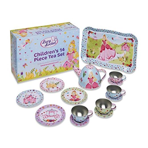 Lucy Locket - 'Princess' Metal Tea Set for Children - 14 pc Toy Tea Set for Kids