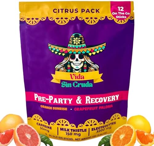 Electrolytes for Party Recovery | 3200mg Electrolytes for Rapid Hydration | 150mg Milk Thistle for Liver Support | 50mg Caffeine to Boost Energy | All Natural 12ct Packets, Citrus Pack