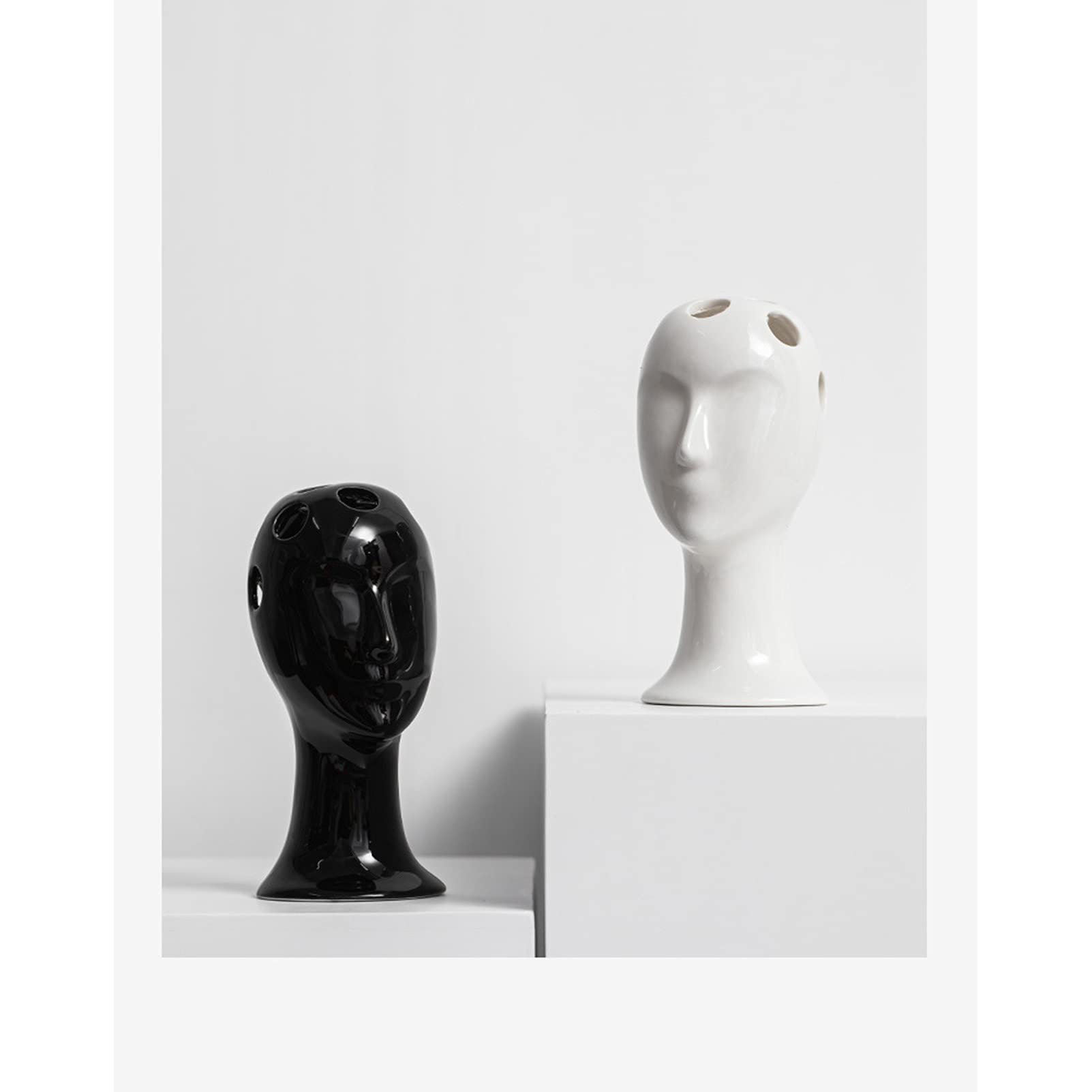 Keramik Vase Weiß Schwarz 2er Set,Modern Kreative Design Vase Gesicht,Kleine Blumenvase Moderne Tischvase,Ideal Zur Lagerung von Blumen&getrocknete Blumenvasen Deko Wohnzimmer,Schlafzimmer