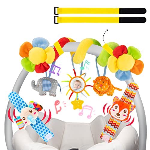 Unih Car Seat Toys, Baby Toys 0-6 Months With Baby Rattles, Soft Musical Infant Toys With Baby Mirror, Newborn Sensory Toys For Crib Mobile, Stroller Toy For 0 3 6 9 12 Months Girls Boys With 2 Velcro #TOP24