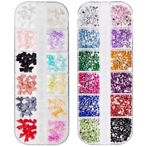2 Boxes Colorful 3D Bow-Knot Nail Stud Rhinestones,Nail Gems ,Bow Nail Charms , Flatback Rhinestones,Decorations DIY Crafts, Nail Suppy, Nail Art, Nail Diamonds Kit Cover