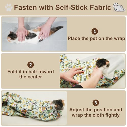 Image of 35.5 inch Extra Large Cat Grooming Wrap - Anti-Escape Cat Wrap for Cutting Nails, Brushing & Medication - Soft, Comfortable, Reusable, Self-Adhering, Holds Cats Up to 22lbs (Cow Corn)