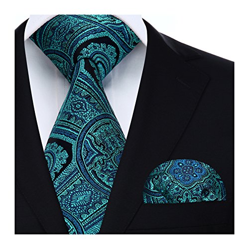 HISDERN Conjunto de corbata y bolsillo con pañuelo de boda floral Paisley para hombre