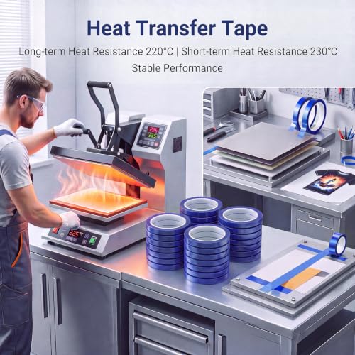 Image of 20 Rolls Heat Sublimation Tape Transfer Tape Bulk 10mm x 30m (98ft) | No Residue Easy to Tear Heat Resistant Tape for Sublimation Press Electronic Soldering Insulation