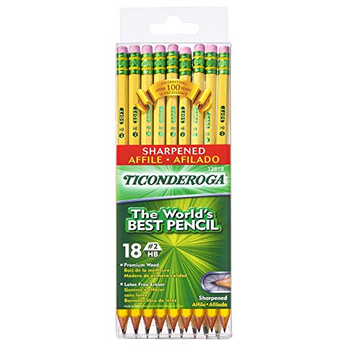 Image of Ticonderoga Wood-Cased Pencils, Pre-Sharpened, 2 HB Soft, Yellow, 6 Boxes of 18 Count, 108 Pencils Total (Pack of 12)