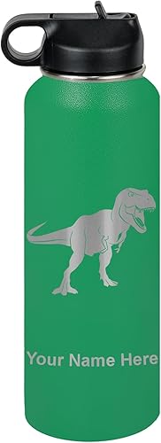 Vista 249 de LaserGram Botella de agua personalizada, dinosaurio tiranosaurio Rex, acero inoxidable de doble pared aislada al vacío con popote superior, regalo