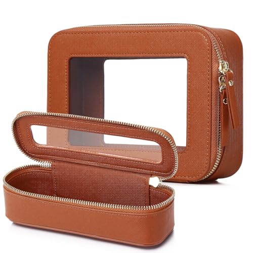 Pinkmik Travel Clear Makeup Bag, (Brown, M+SLIM)