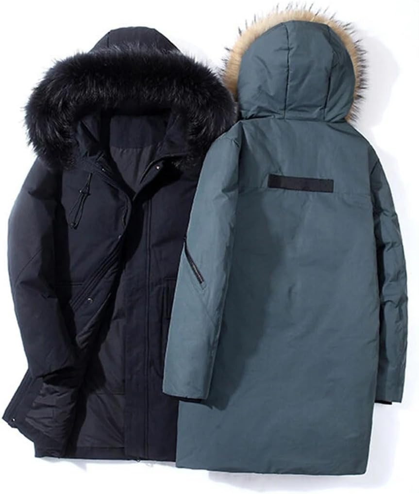 Men's Winter Warm Windproof Thick Long Down Jacket Fashion Hooded Fur Collar Large Pockets Puffer Jacket Parkas