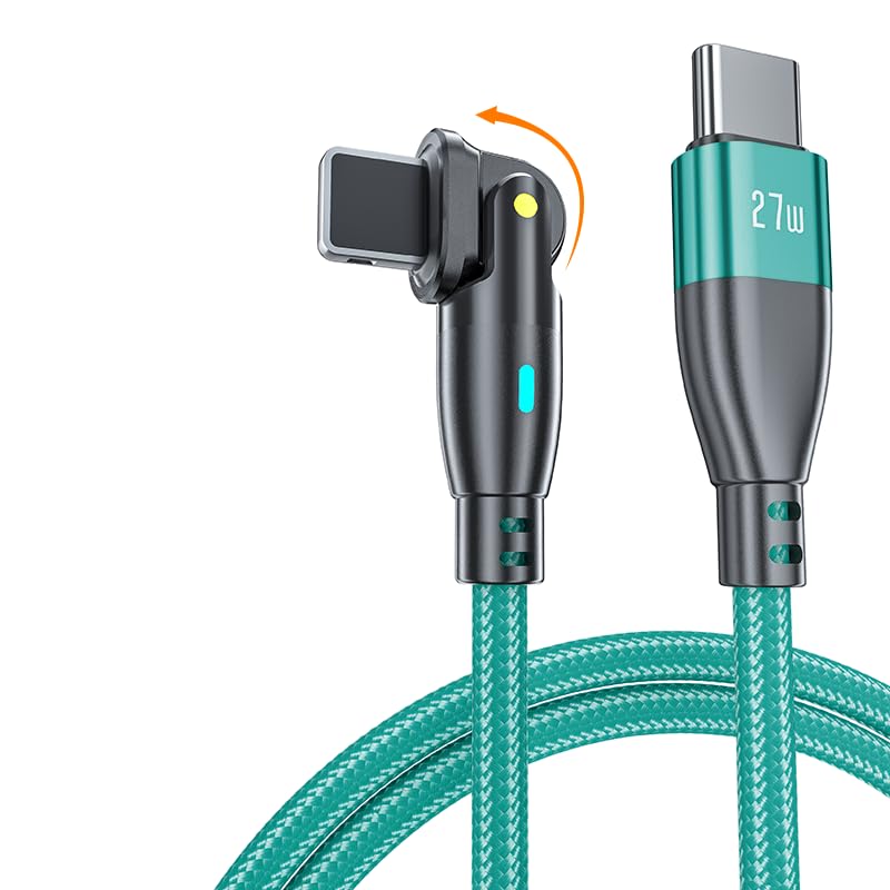 Algasan PD 27W USB C Fast Charging Charger Cable for iPhone 15 14 13 12 11 Pro Max Phone Power Adapter Type C Charging Cable Accessories 180 Degrees (Green, 2M)