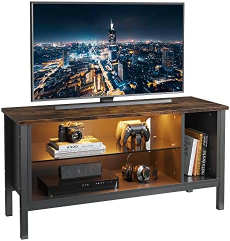 Bestier TV Stand Cabinet 112 CM Gaming Entertainment Centre with LED Light Modern TV Media Console with Storage and Glass Shelves