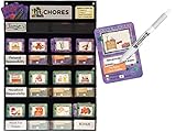 NEATLINGS Chore System - Chore Chart for Kids | 80+ Chores for Toddlers to Teens | Customize for 1 Child | Size 18”x12.5” | Teal Household Chore Cards/Purple Self-Care Chore Cards