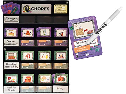 NEATLINGS Chore System - Chore Chart for Kids | 80+ Chores for Toddlers to Teens | Customize for 1 Child | Size 18”x12.5” | Teal Household Chore Cards/Purple Self-Care Chore Cards