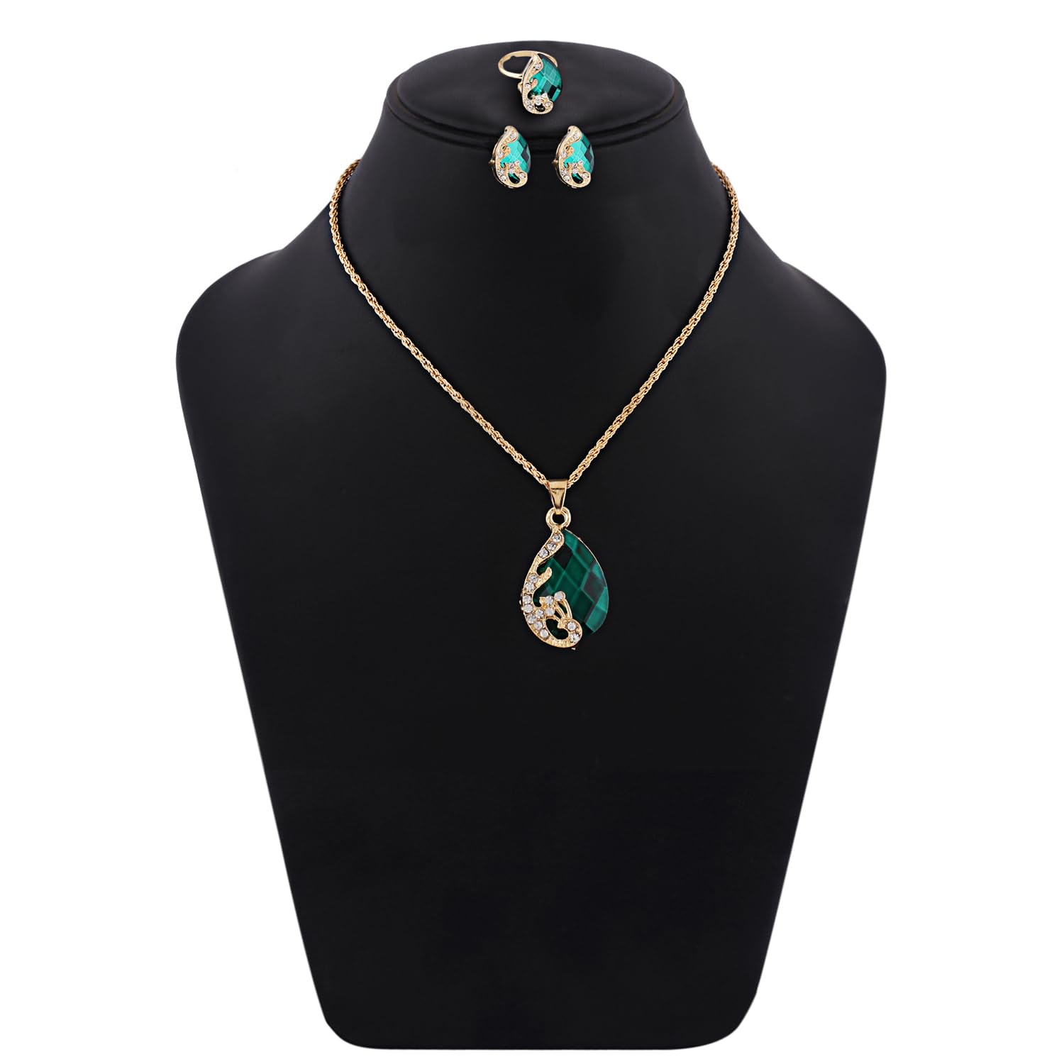 Elegant Crystal Ring Earrings Necklace Set