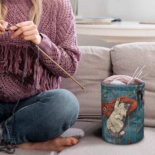 Image of Sellikakes Yarn Bag, Yarn Cat Knitting Crochet Bag Organizer Portable Crochet Storage Bag Yarn Holder Store Crocheting Project Needles Sewing Accessories