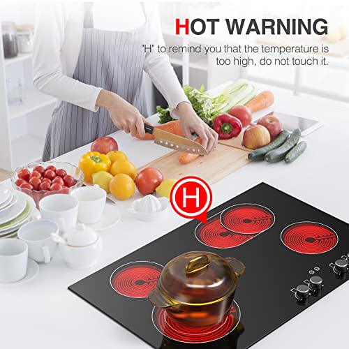 Qtyancy Electric Cooktop, 30 Inch Built-In Electric Smoothtop With 4 Elements, Touch & Knob Control, 9 Heating Levels, Child Lock, Timer, Hot Surface Indicator, 240V 6800W Electric Stove Top Hot Plate #TOP6