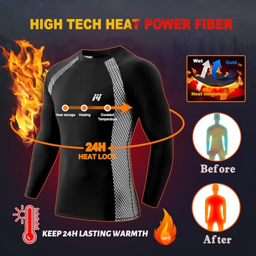 Men's Thermal Compression Shirt Fleece Lined Long Sleeve Thermal Shirts Athletic Base Layer Top Cold Weather Gear Black3