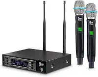 Microfone sem fio duplo profissional Dylan D-9000 UHF 200 canais