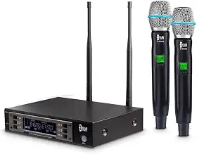 Microfone sem fio duplo profissional Dylan D-9000 UHF 200 canais