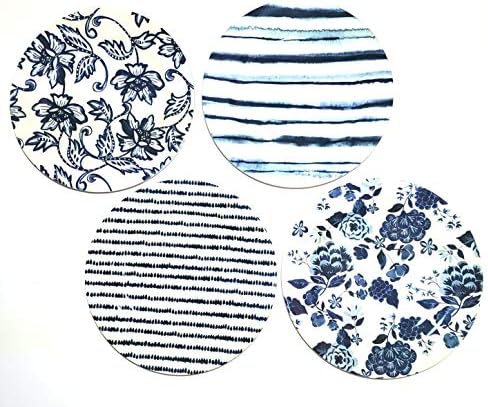 Blue Salad Plates Set of 4, Traditional and Modern Mix