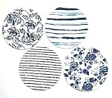 Blue Salad Plates Set of 4, Traditional and Modern Mix