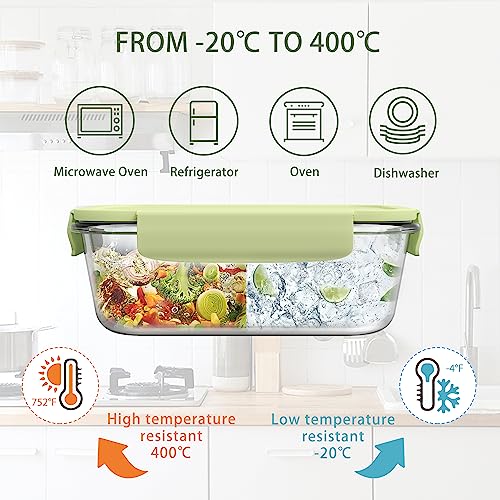 Zrrhoo [10 Packs Glass Food Storage Containers With Lids (Built In Vent), Airtight Meal Prep Containers, Glass Bento Boxes For Home Kitchen, Bpa Free & Leak Proof (10 Lids & 10 Containers) (Green) #TOP4