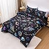 Aimuan Space Comforter Twin Set Kids Rocket Bedding Set Super Soft & Cute Aliens UFO Printed for Boys Girls Teen (Black, Full 5Pcs) #1