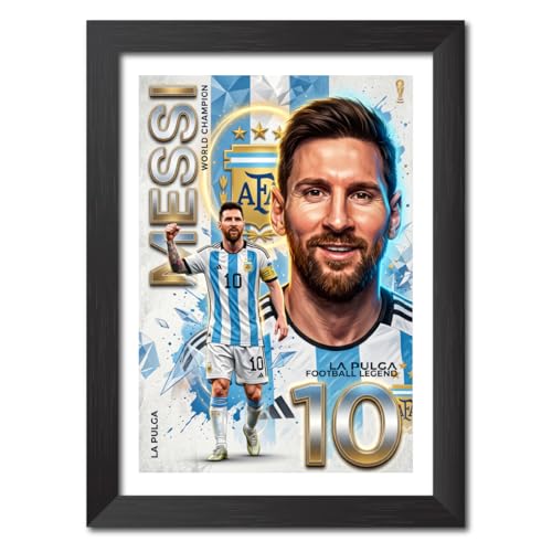 Image of TenorArts Lionel Messi Poster Frame Worldcup Themed Laminated Photo Framed Painting with Matt Finish Black Texture (12 inches x 9inches)