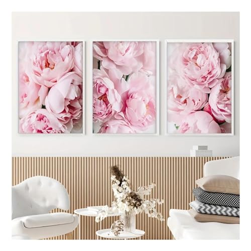 Peinture sur toile fleurs roses triptyque 65x85 cm et affiches florales pour art mural