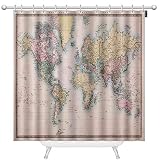 oFloral World Map Shower Curtain 60x72 Inch Fabric Original Old Hand Colouredon Mercators Projection