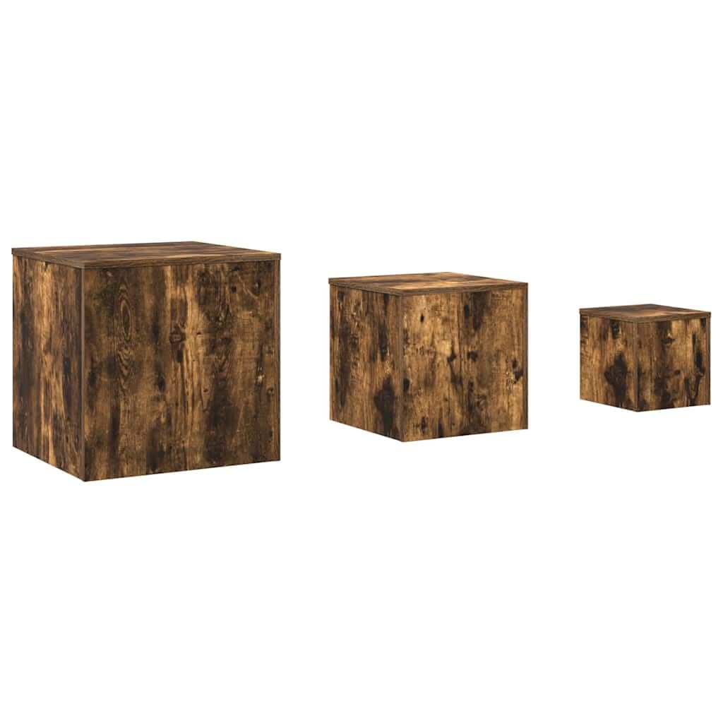 Fengshui Beistelltische 3er Set Räuchereiche Holzwerkstoff | Verschiedene Größen, Multifunktional für Wohnzimmer oder Schlafzimmer, Einfache Reinigung mit feuchtem Tuch