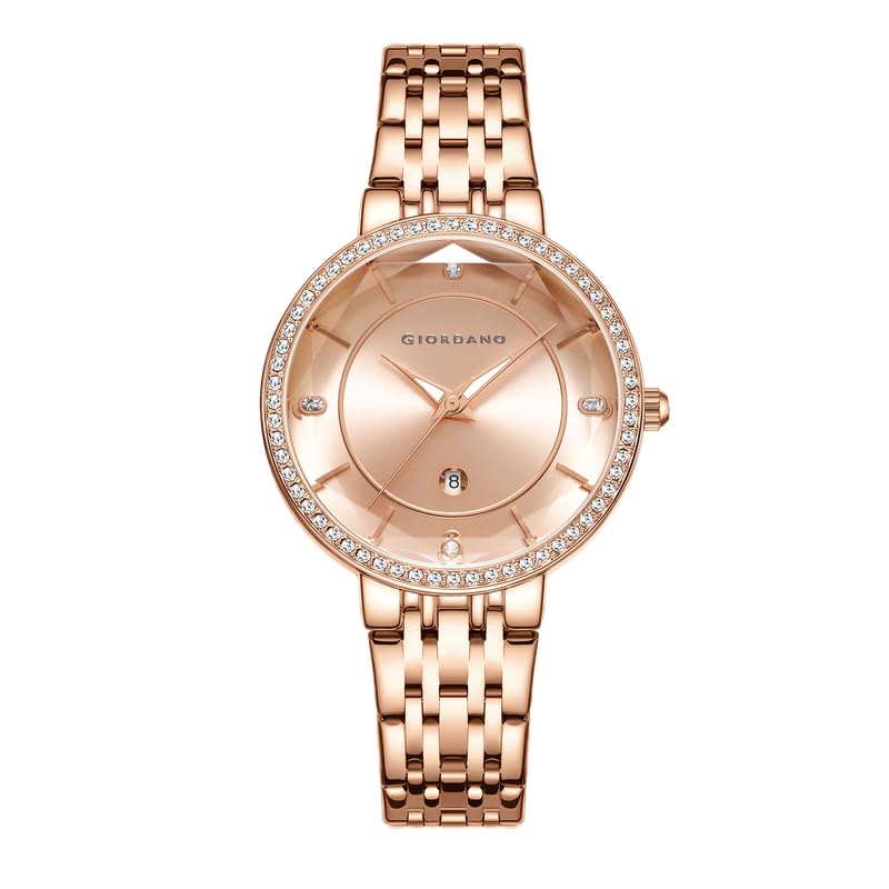 Stylish Analog Watch for Women – Round Cut Glass Dial,Diamond Studed Bezel, stainess Steel Strap and Date Display-image-43