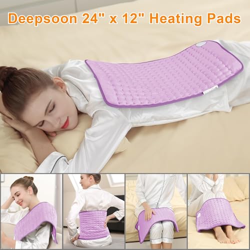 Image of Deepsoon Heating Pad,Electric Heating Pads for Back,Neck,Moist Heating Pad for Abdomen Shoulder Knee Legs,Dry /Moist Heat&Auto Shut Off,Fathers Day Dad Gifts for Men Birthday,Light Purple,24x12 Inch